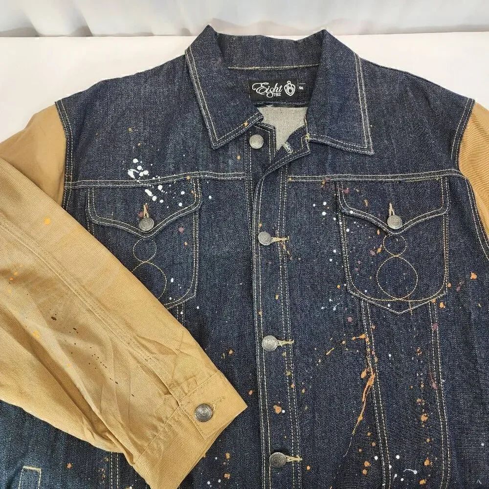 Eight 732 Paint Splashed Denim Jacket Size 5XL k - Picture 1 of 9